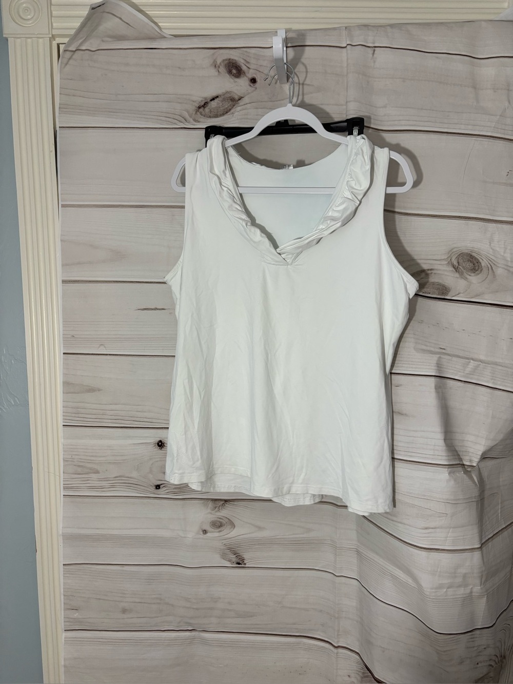 Lulu-B Cream Sleeveless V-Neck Ruffle Trim Top